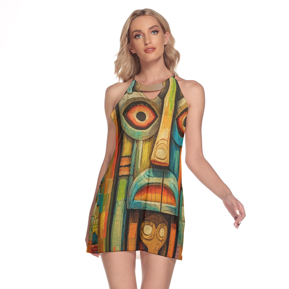 All-Over Print Women's Round Neck Above Knee Dress