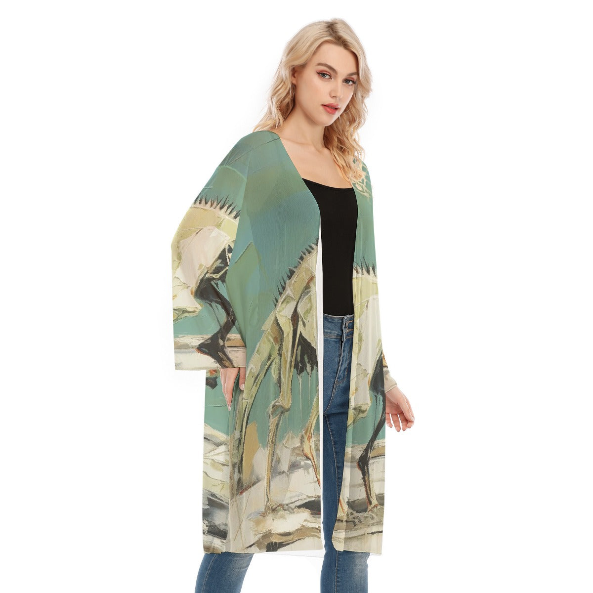 All- Over Print Women's Long Sleeve Mesh Cardigan