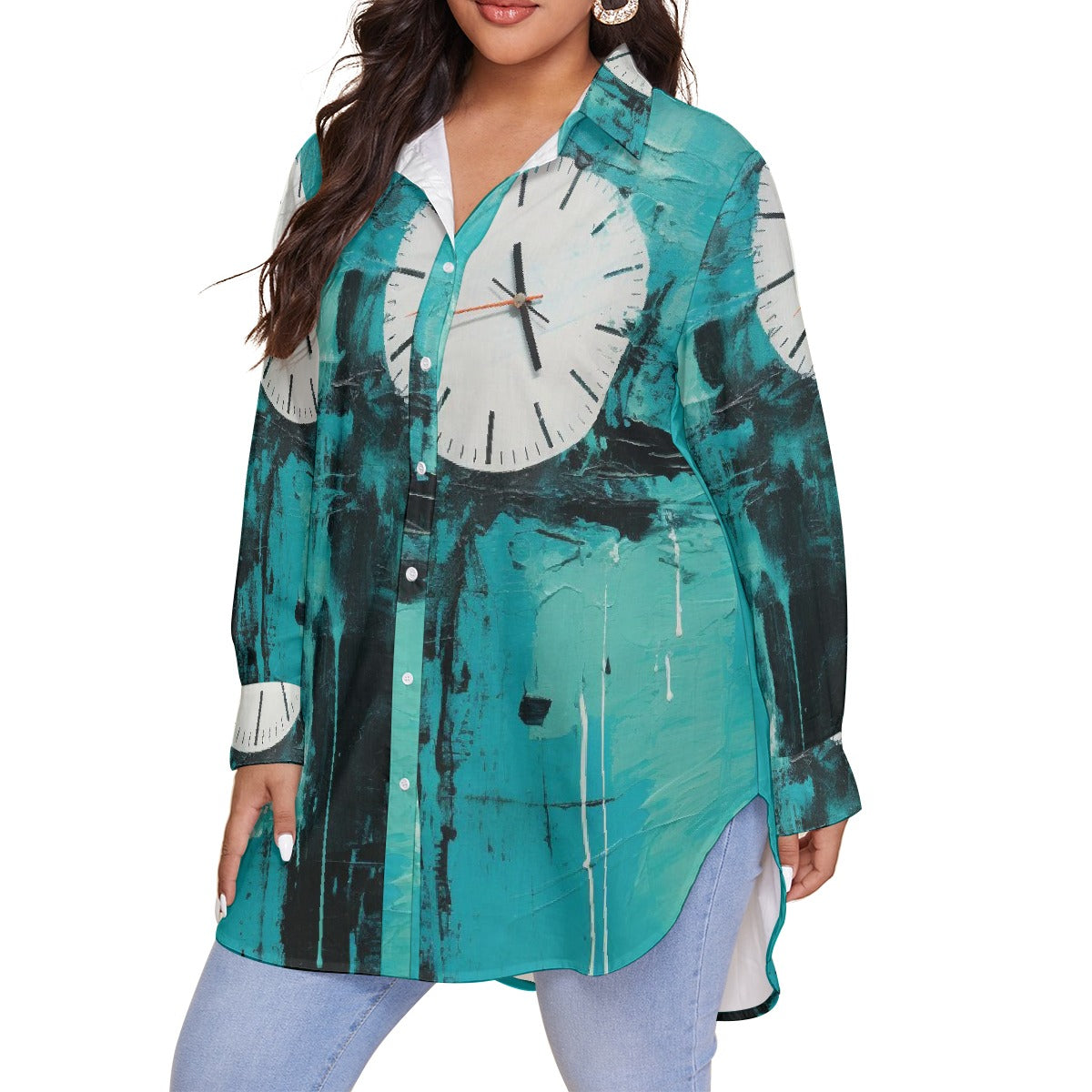 All-Over Print Women's Shirt With Long Sleeve(Plus Size)