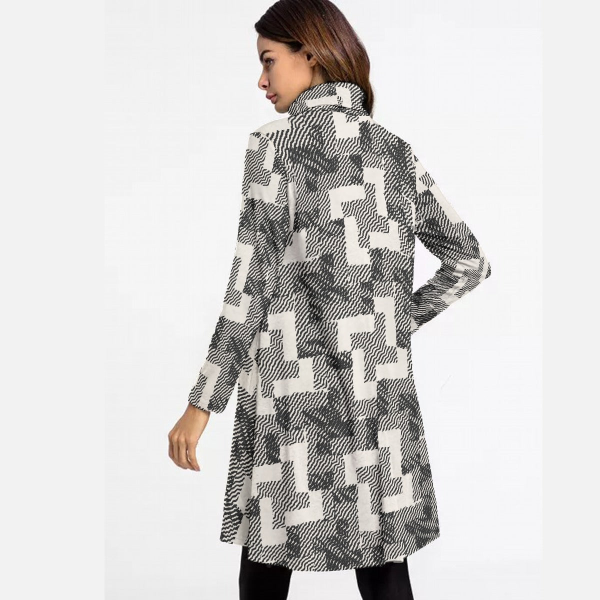 All-Over Print Women's High Neck Dress With Long Sleeve