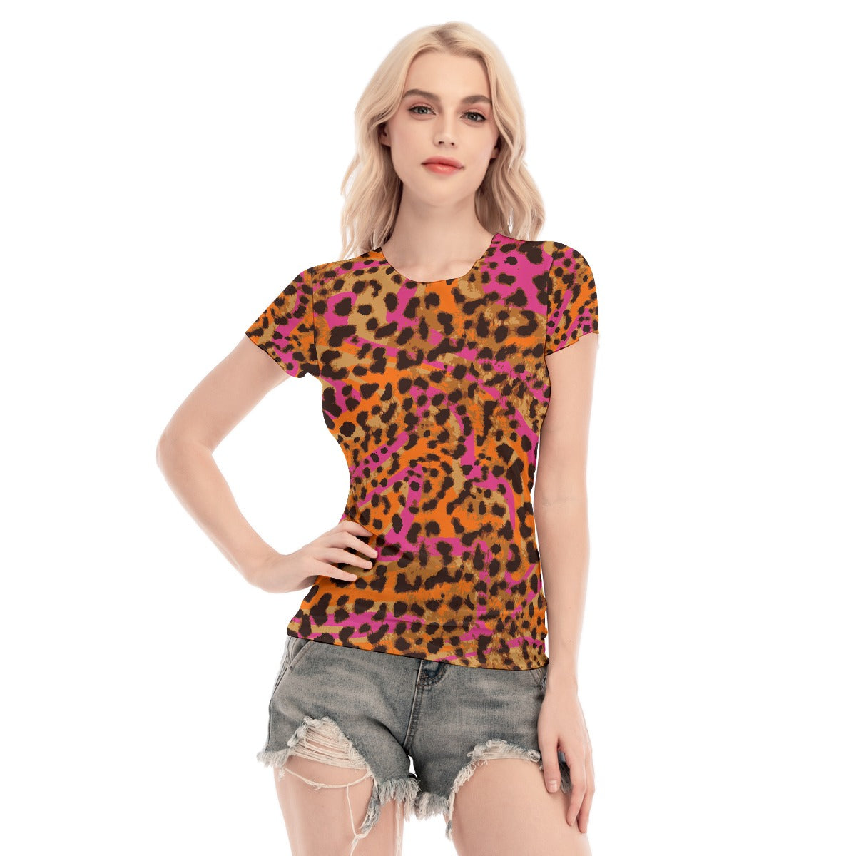 All-Over Print Women's Short Sleeve Mesh Blouse