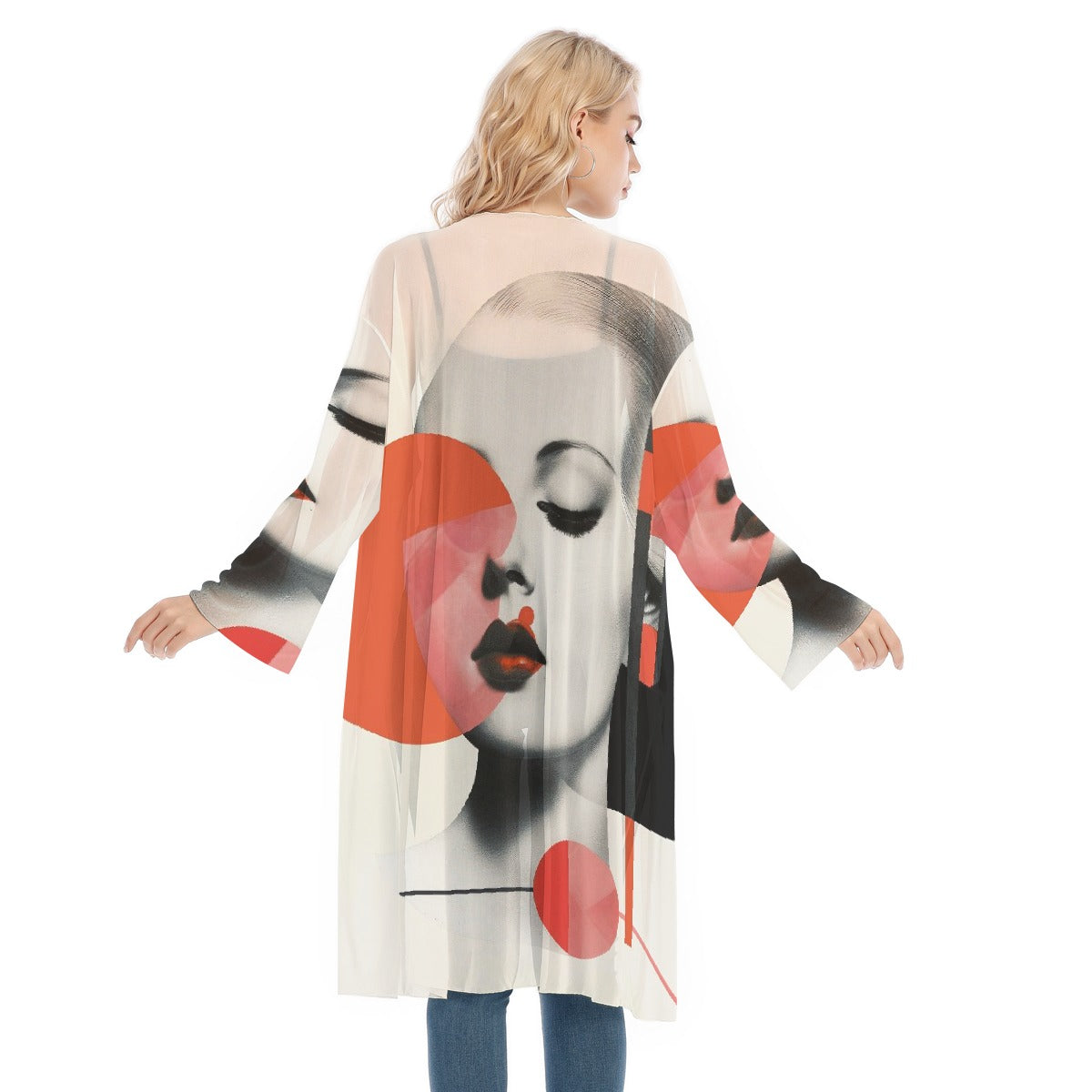 All- Over Print Women's Long Sleeve Mesh Cardigan