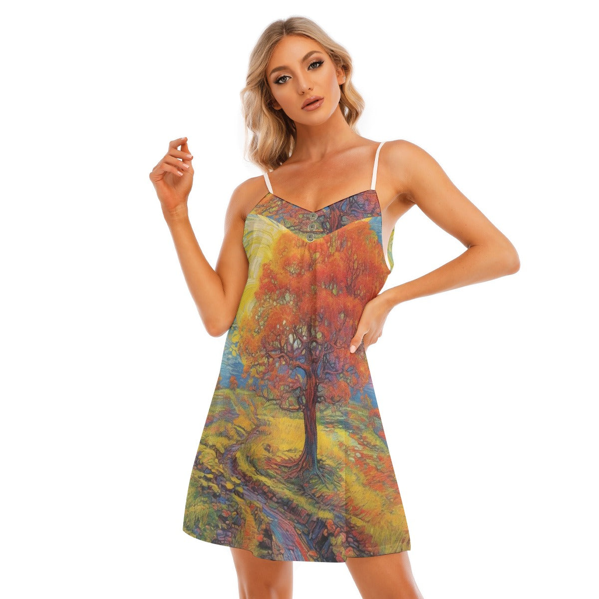 All-Over Print Women's V-neck Cami Dress