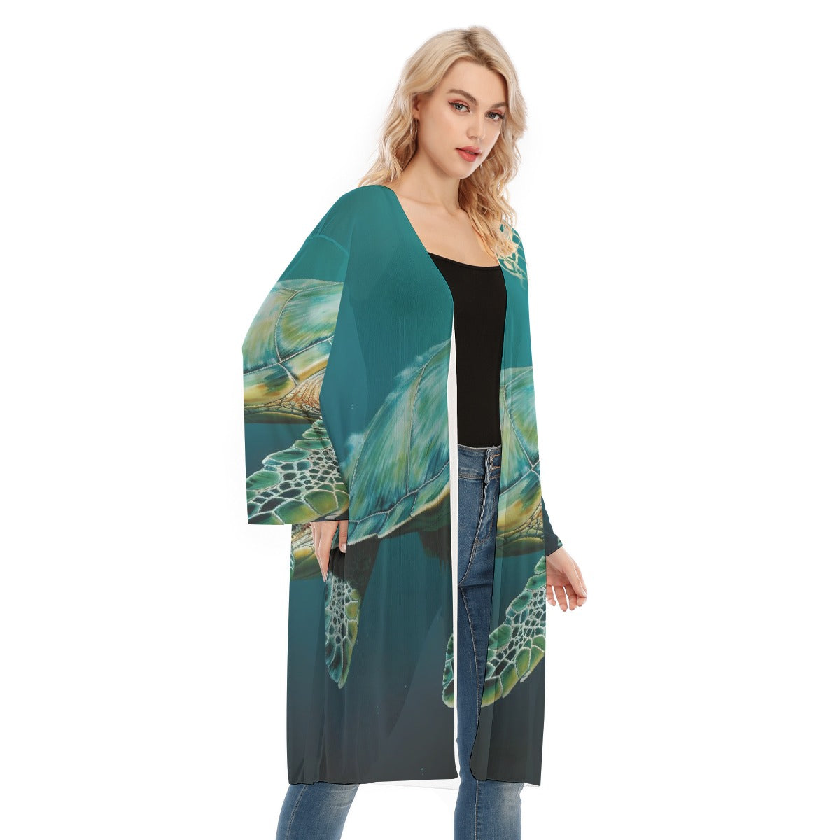 All- Over Print Women's Long Sleeve Mesh Cardigan