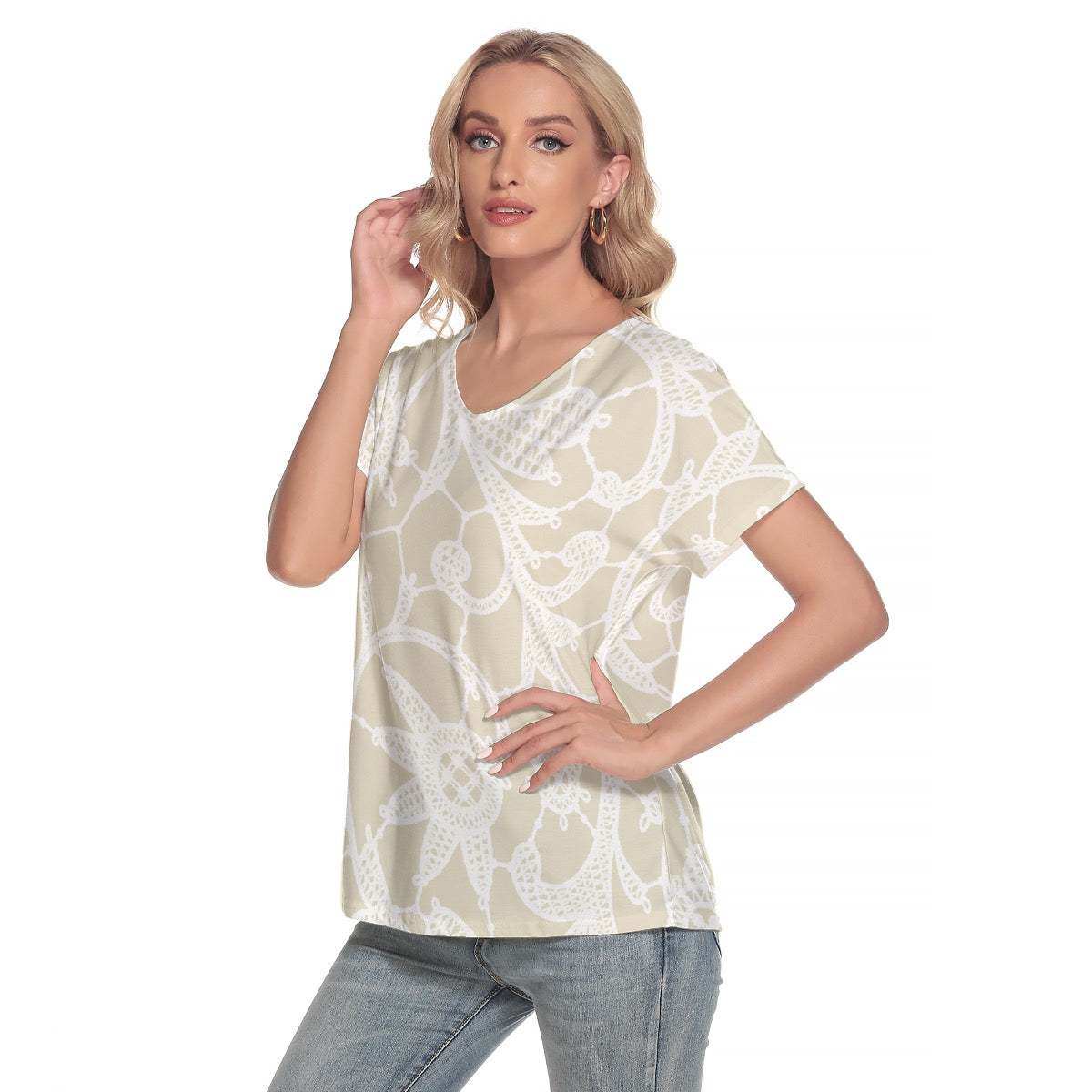 All-Over Print Women's Loose V-neck Short Sleeve T-shirt