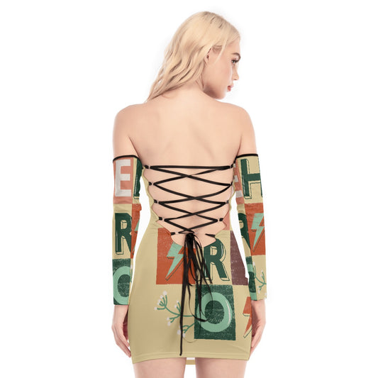 All-Over Print Women's Off-shoulder Back Lace-up Dress