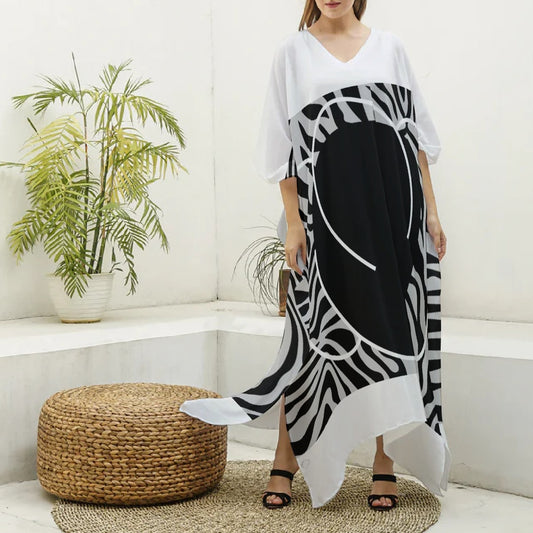 All-Over Print Women's Imitation Silk V-neck Kaftan Robe