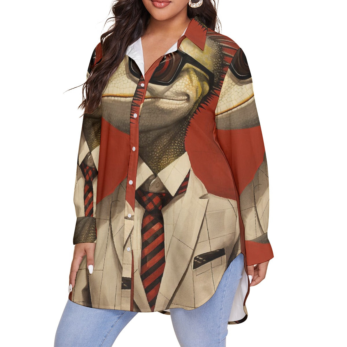 All-Over Print Women's Shirt With Long Sleeve(Plus Size)