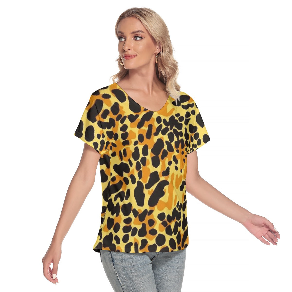 All-Over Print Women's Loose V-neck Short Sleeve T-shirt