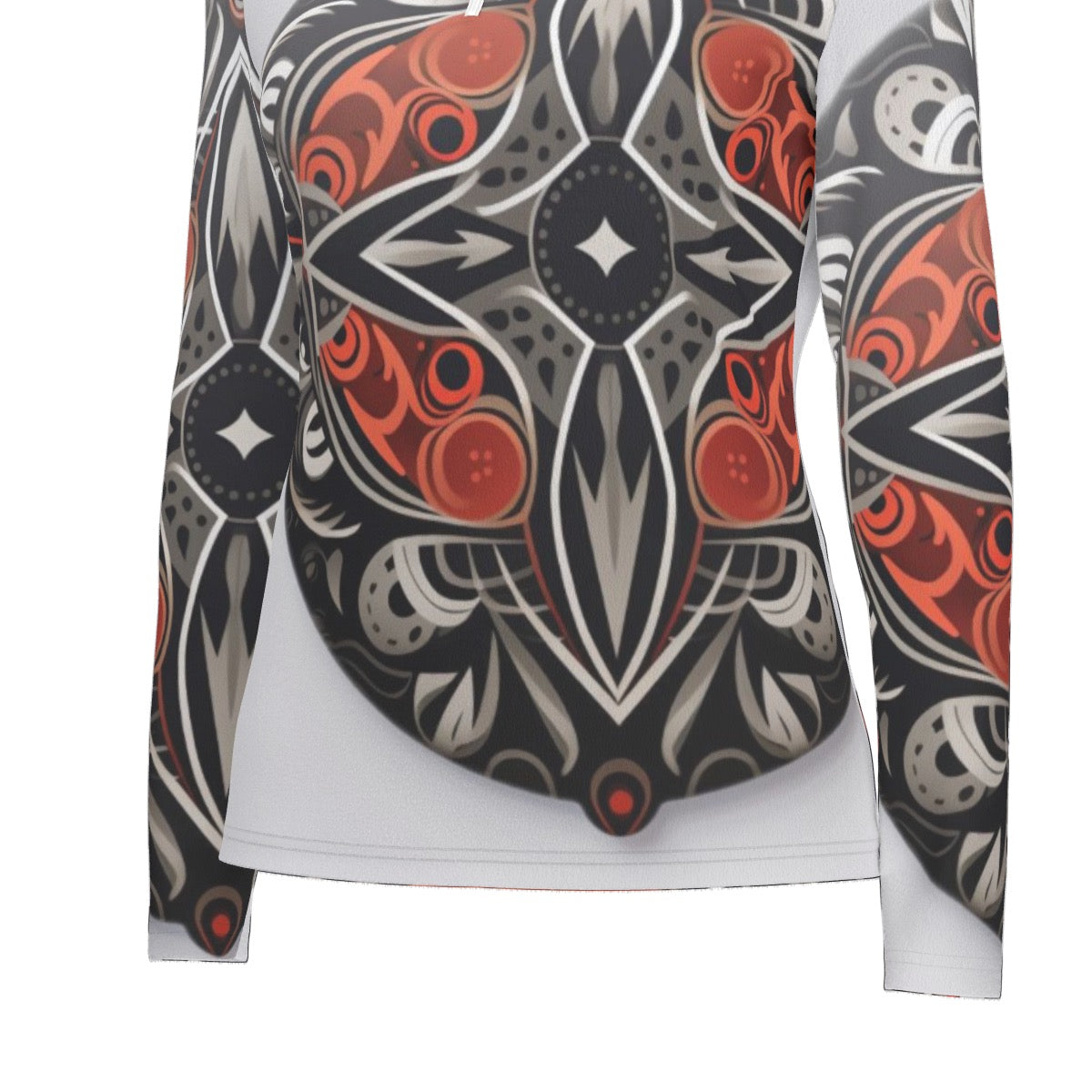 All-Over Print Women's Sports Collar Jersey With Long Sleeve