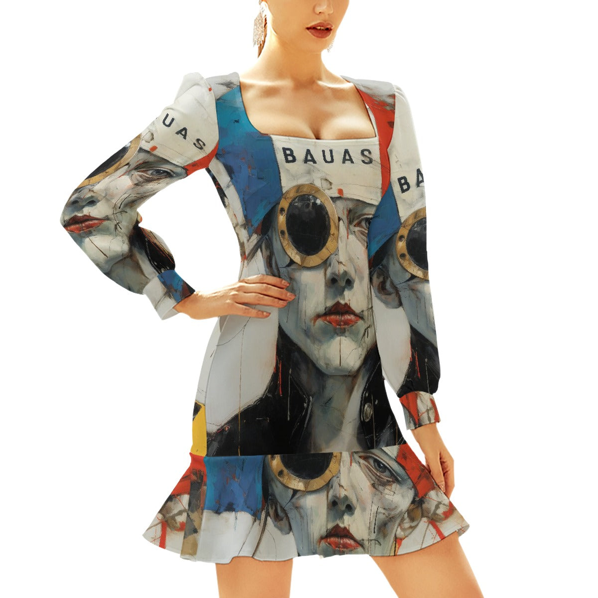 All-Over Print Women's Ruffle Hem Skinny Dress