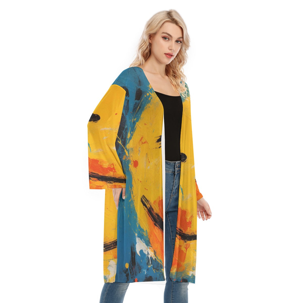 All- Over Print Women's Long Sleeve Mesh Cardigan