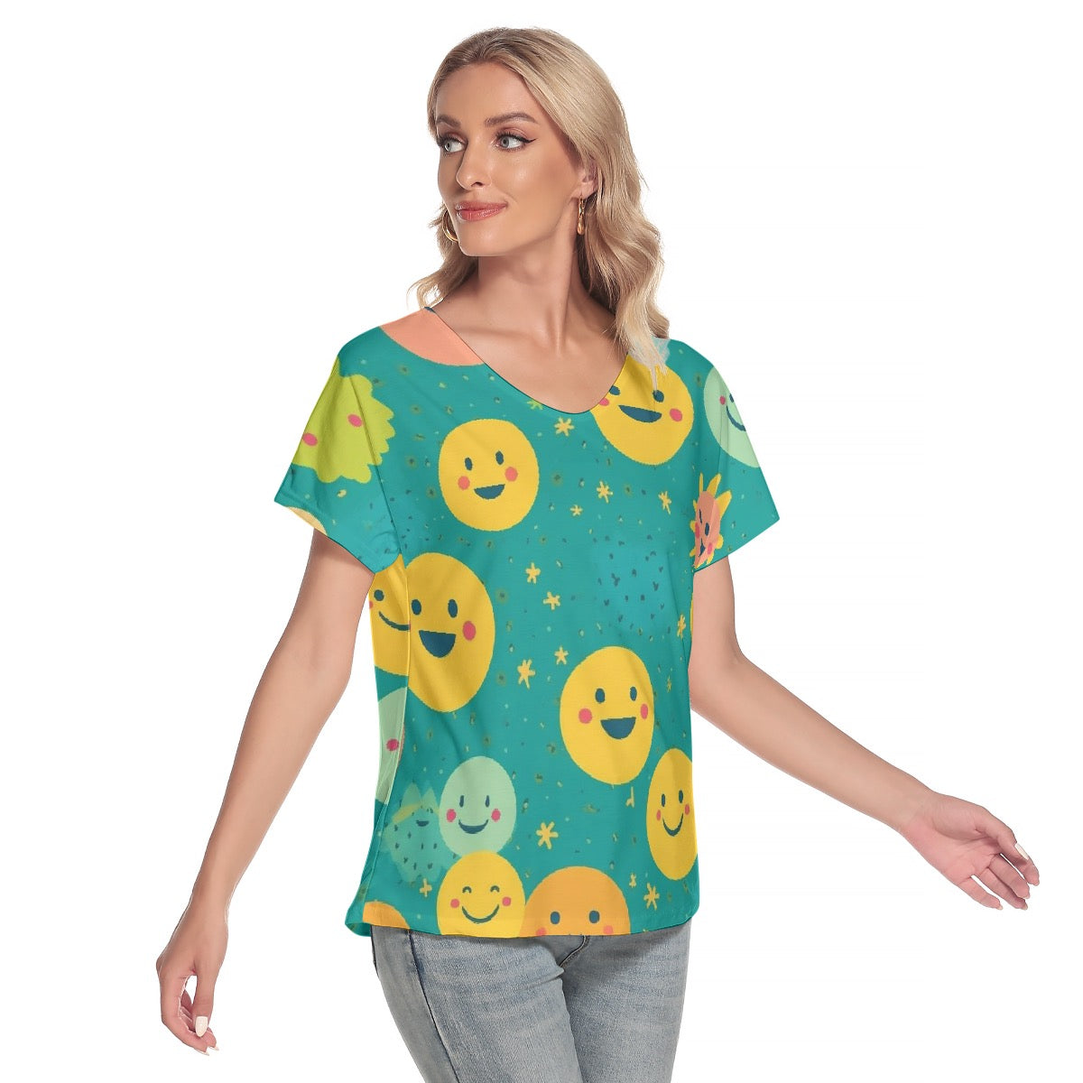 All-Over Print Women's Loose V-neck Short Sleeve T-shirt