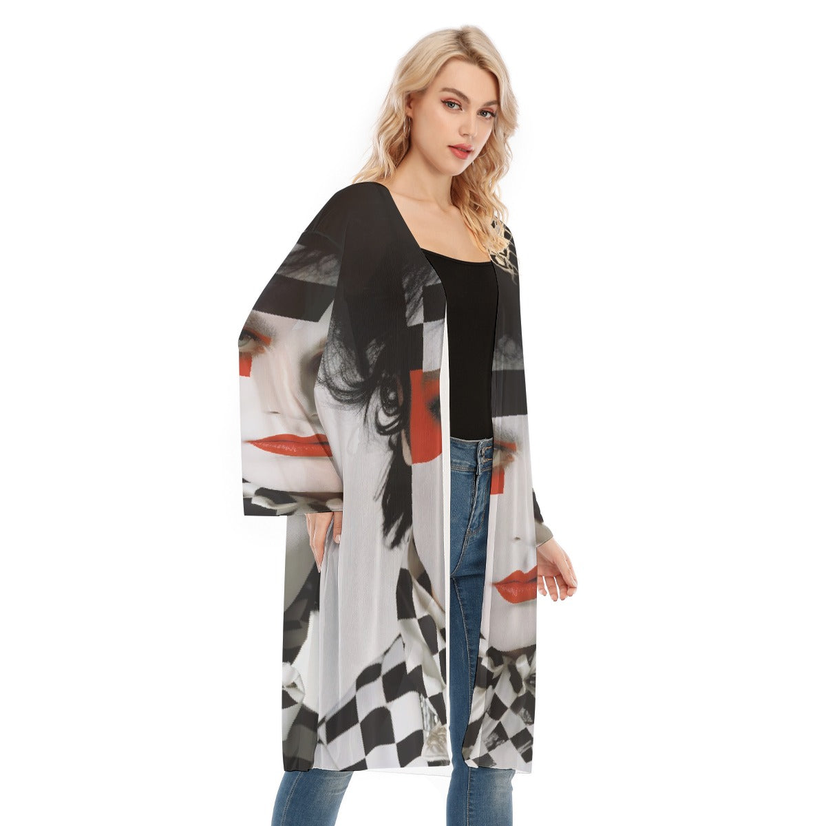 All- Over Print Women's Long Sleeve Mesh Cardigan