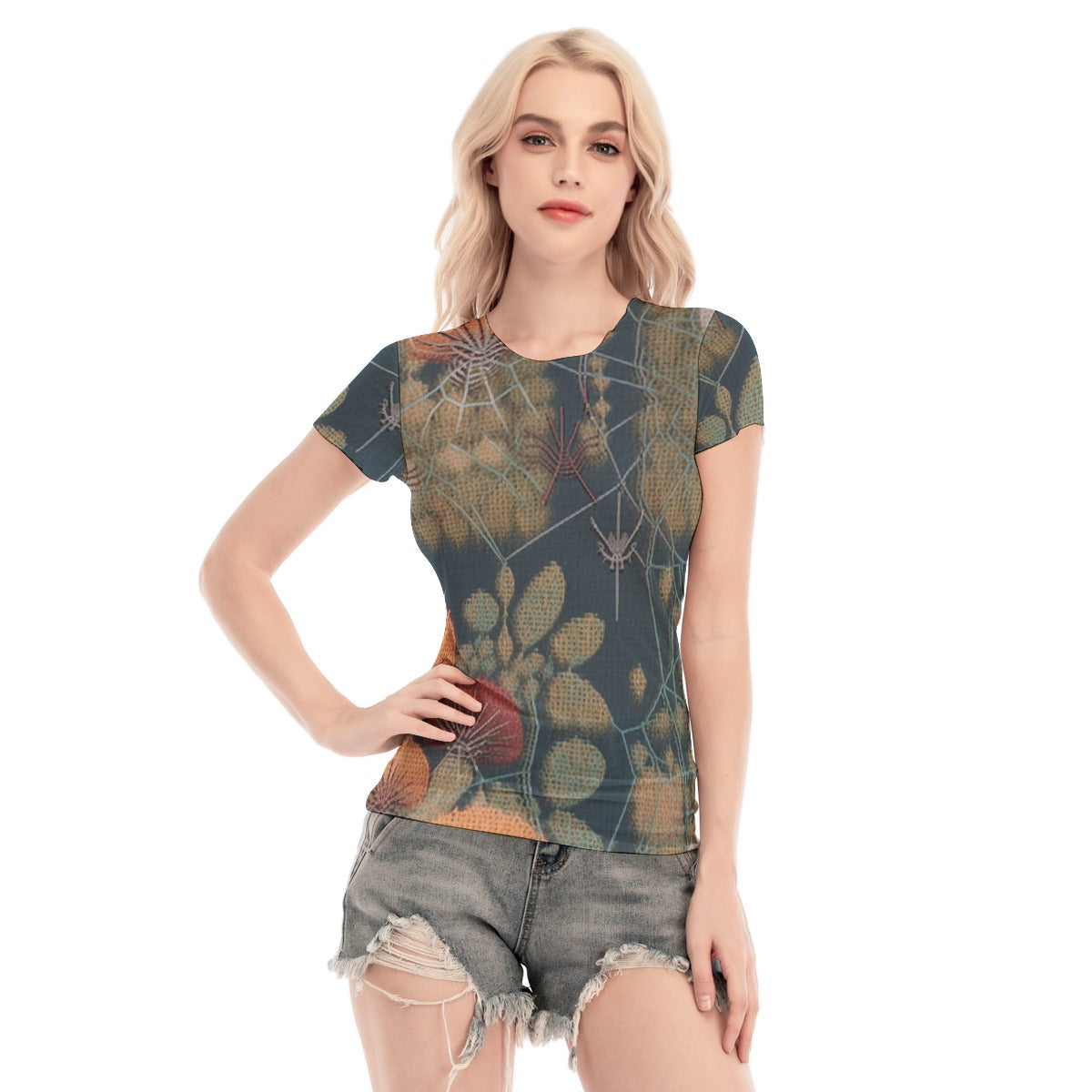 All-Over Print Women's Short Sleeve Mesh Blouse