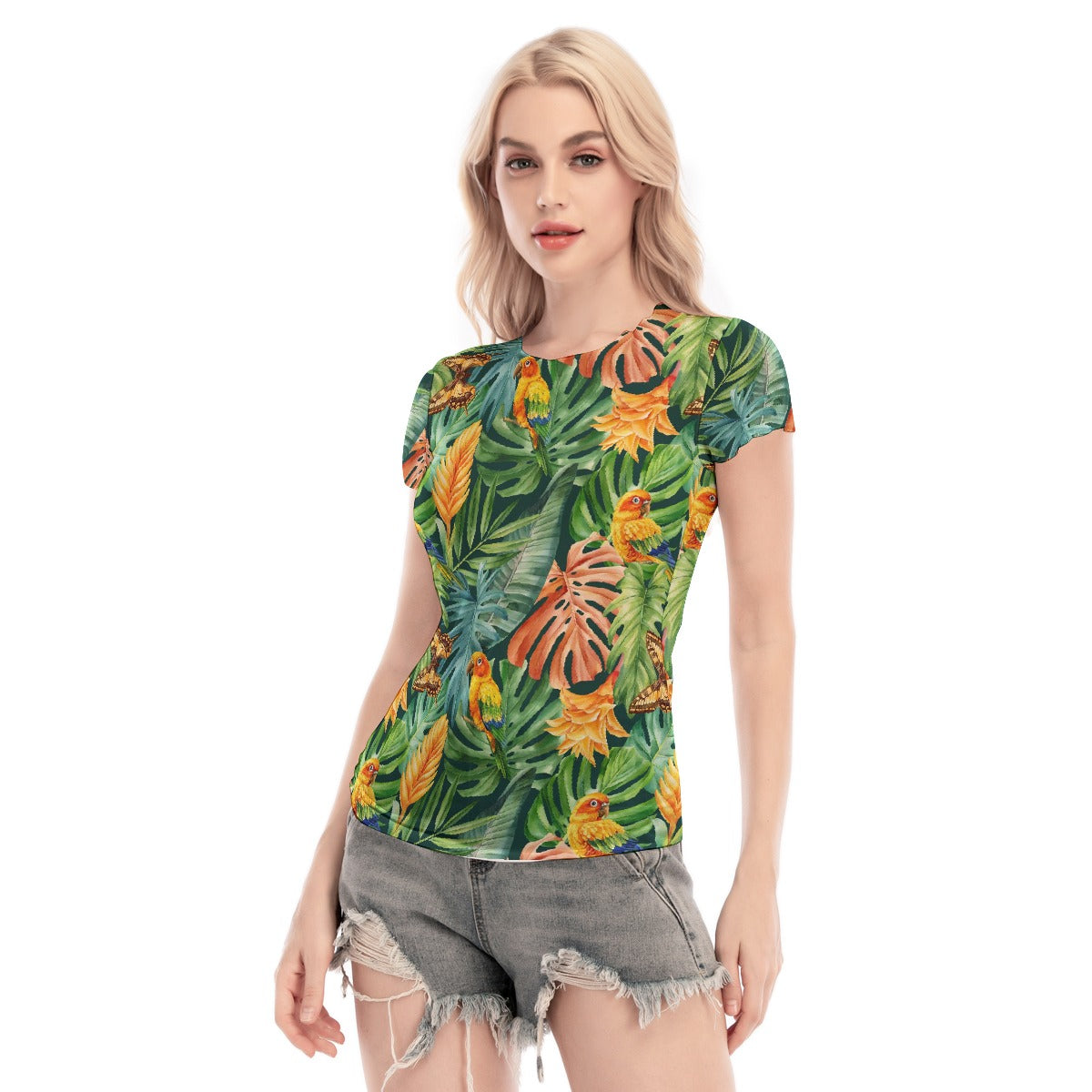 All-Over Print Women's Short Sleeve Mesh Blouse