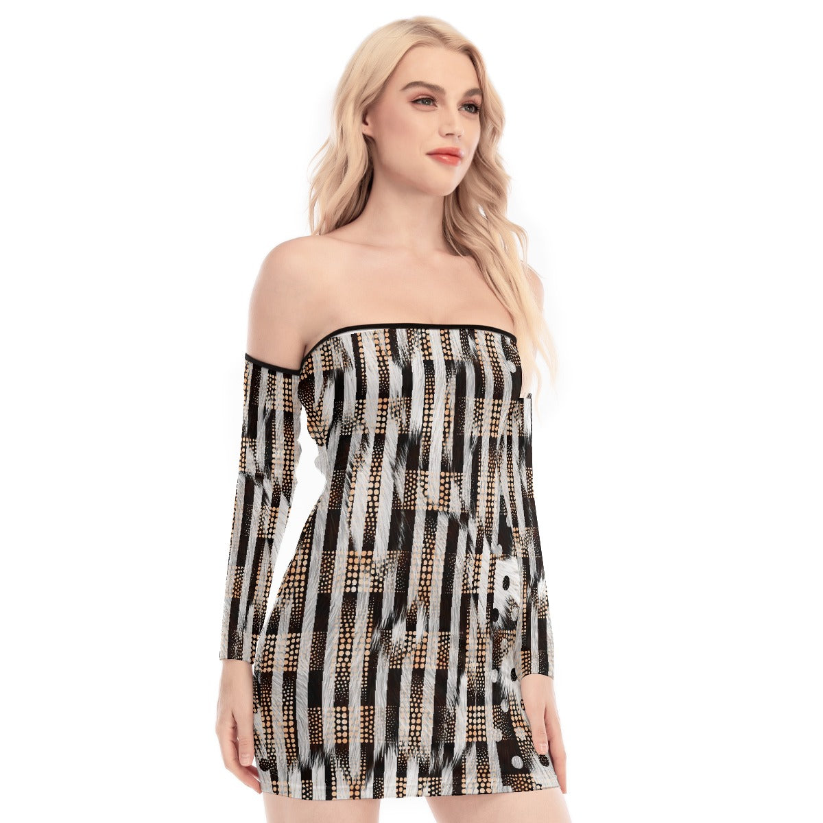 All-Over Print Women's Off-shoulder Back Lace-up Dress