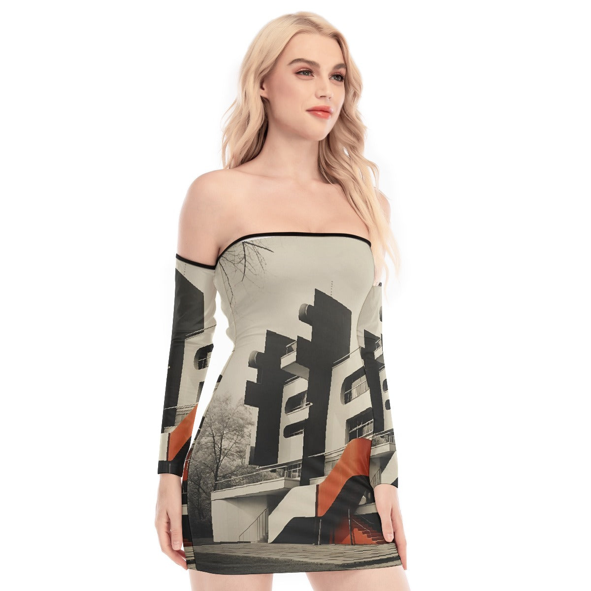 All-Over Print Women's Off-shoulder Back Lace-up Dress