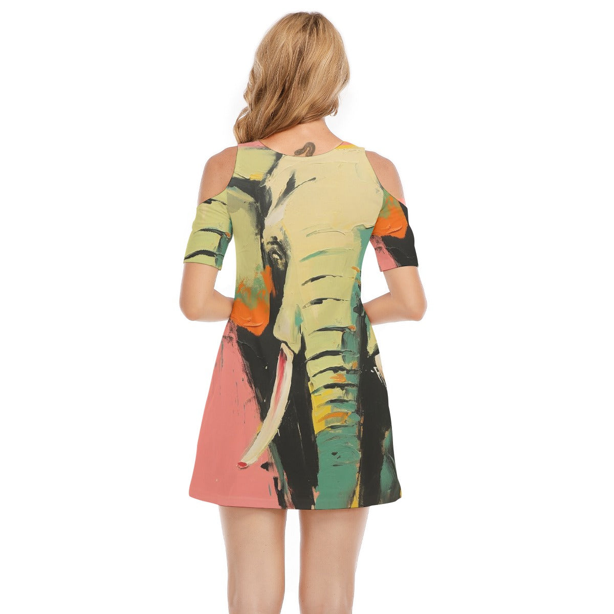 All-Over Print Women's Cold Shoulder Dress | 190GSM Cotton