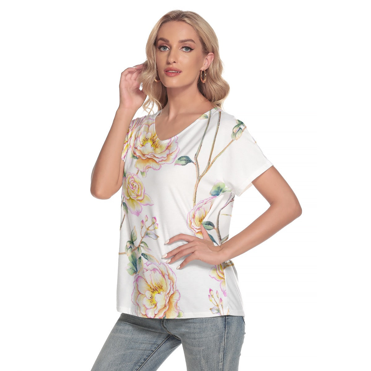 All-Over Print Women's Loose V-neck Short Sleeve T-shirt