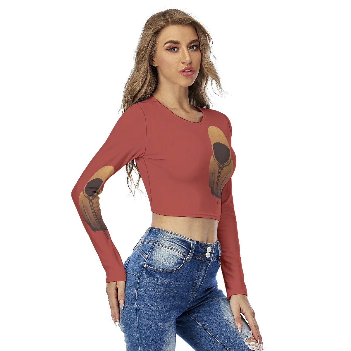 All-Over Print Women's Round Neck Crop Top T-Shirt