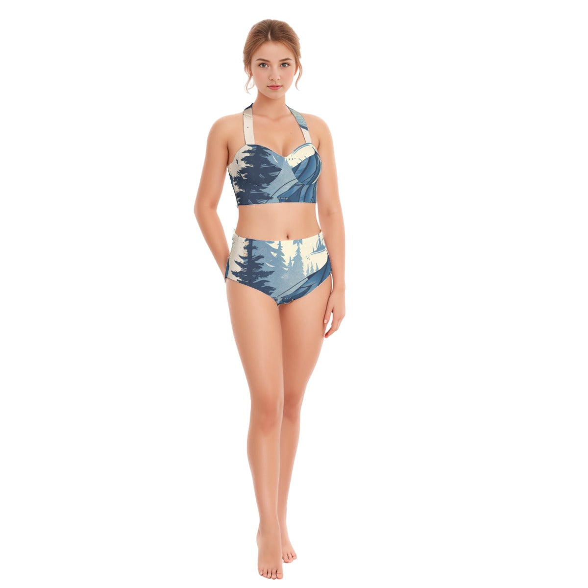 All-Over Print Women's Swimsuit Set With Halter