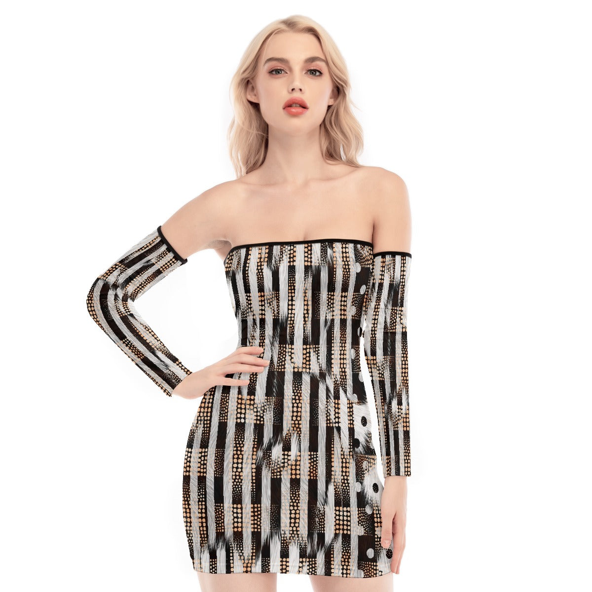 All-Over Print Women's Off-shoulder Back Lace-up Dress