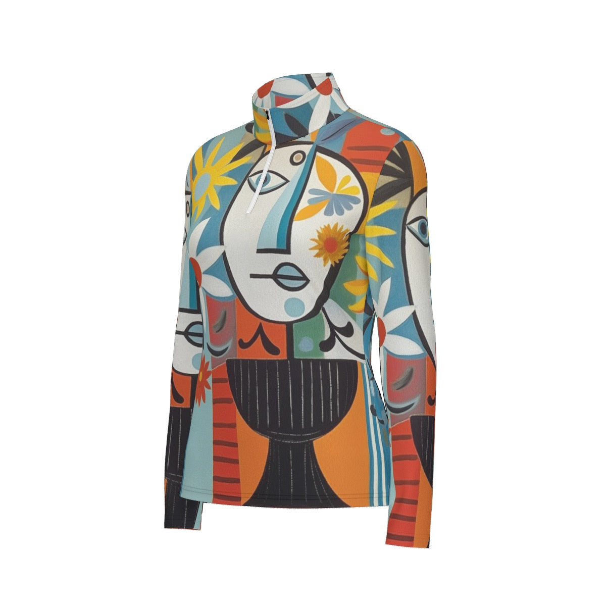 All-Over Print Women's Sports Collar Jersey With Long Sleeve