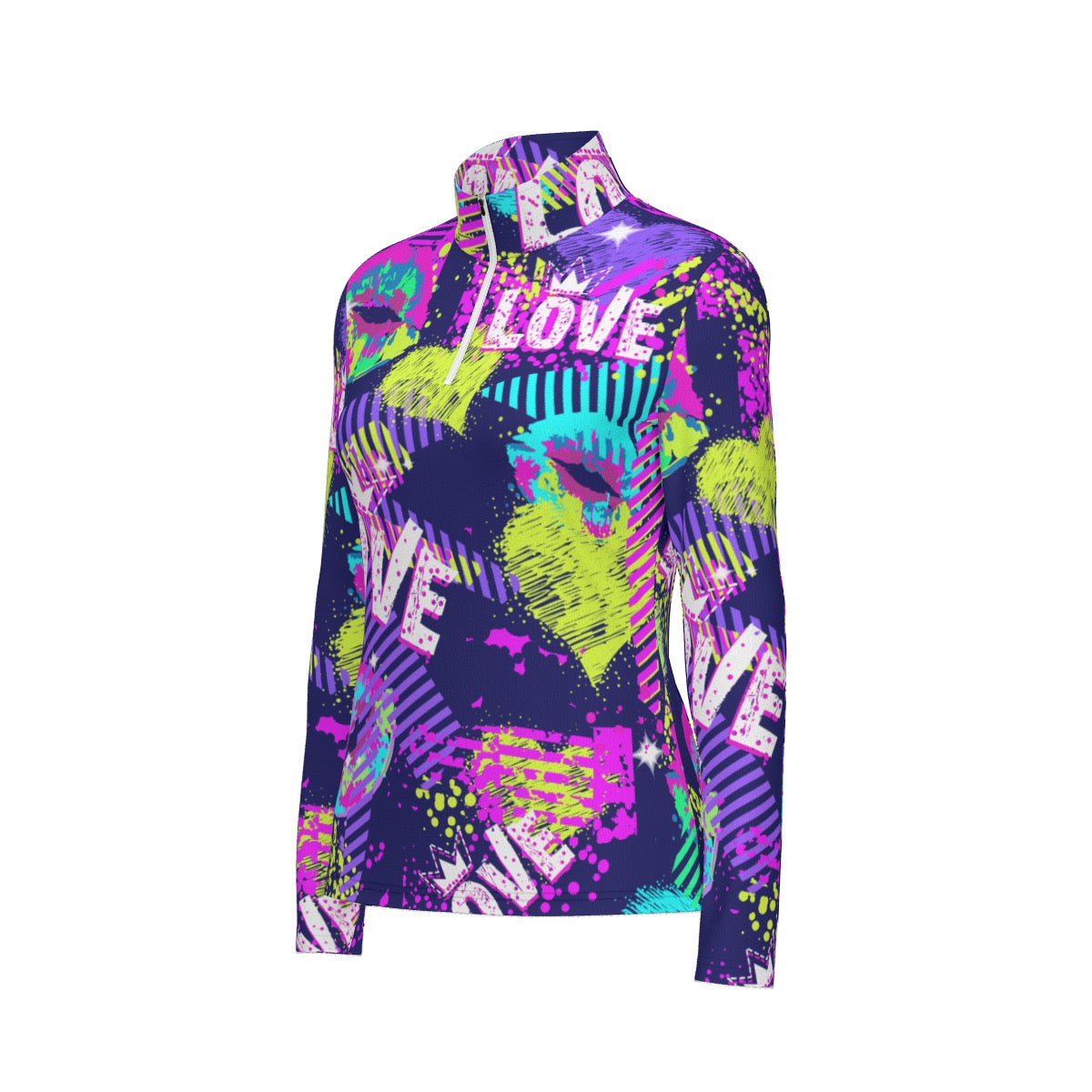 All-Over Print Women's Sports Collar Jersey With Long Sleeve