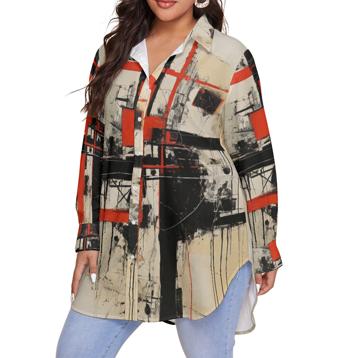 All-Over Print Women's Shirt With Long Sleeve(Plus Size)