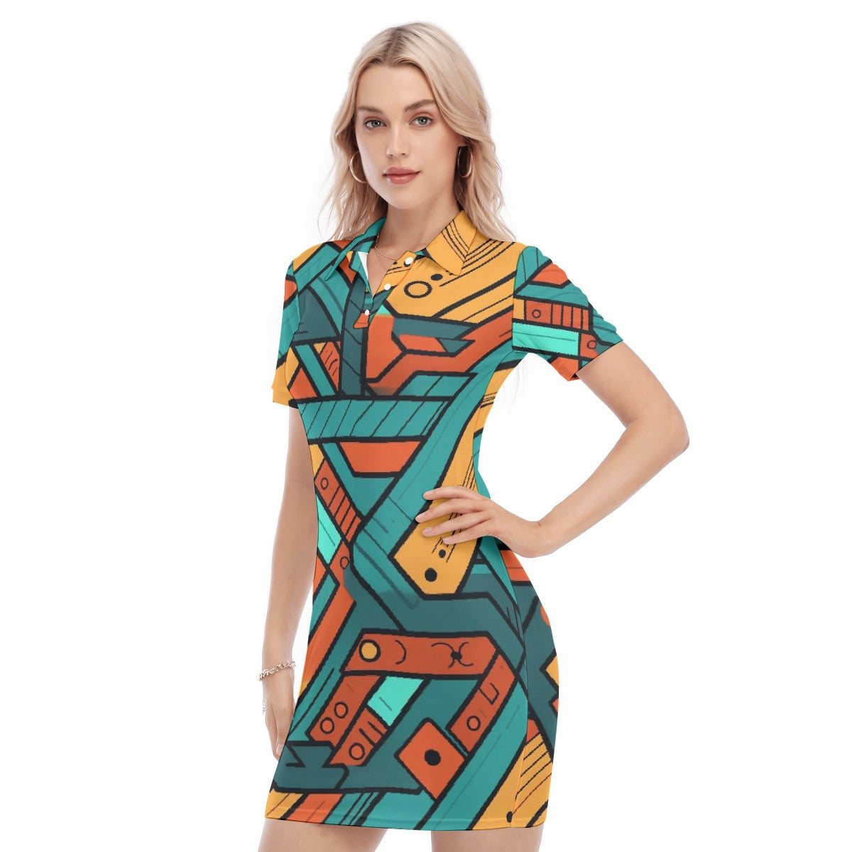 All-Over Print Women's Polo Collar Dress