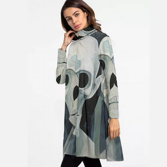 All-Over Print Women's High Neck Dress With Long Sleeve