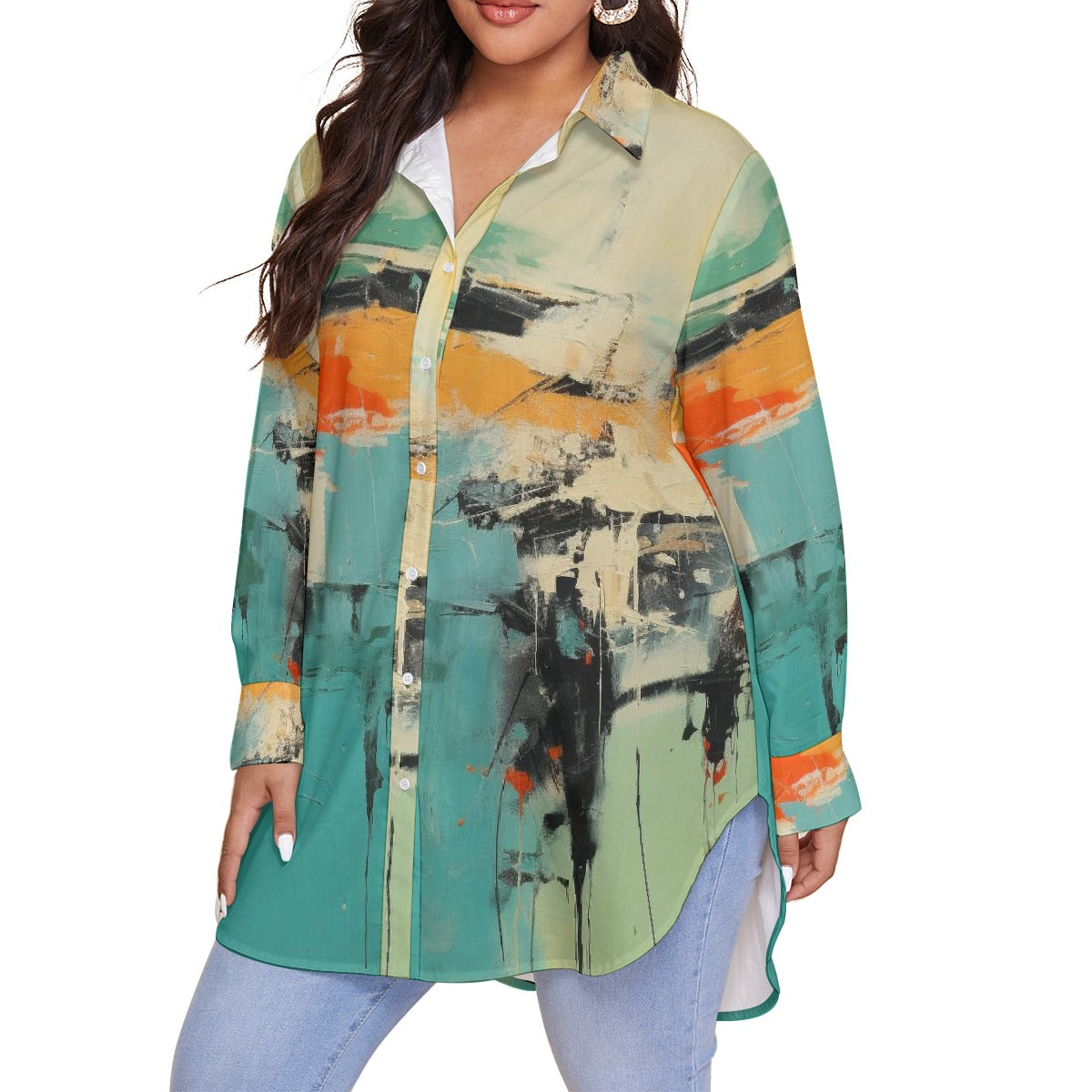 All-Over Print Women's Shirt With Long Sleeve(Plus Size)