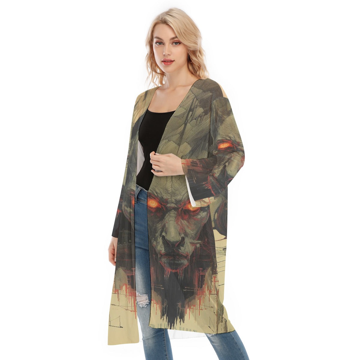 All- Over Print Women's Long Sleeve Mesh Cardigan