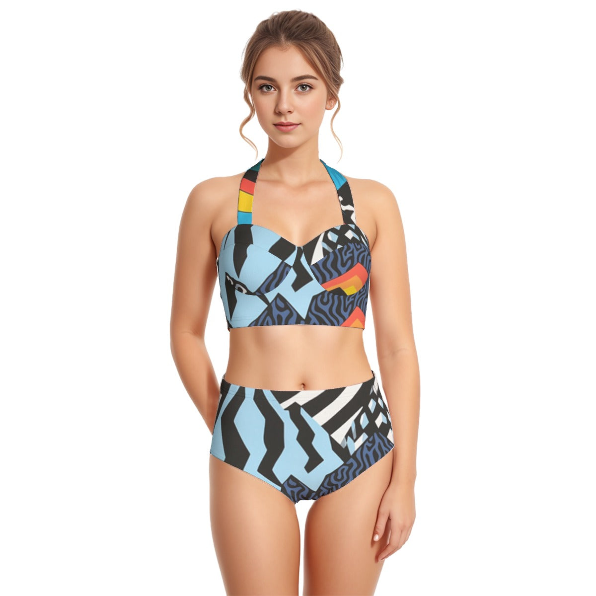 All-Over Print Women's Swimsuit Set With Halter