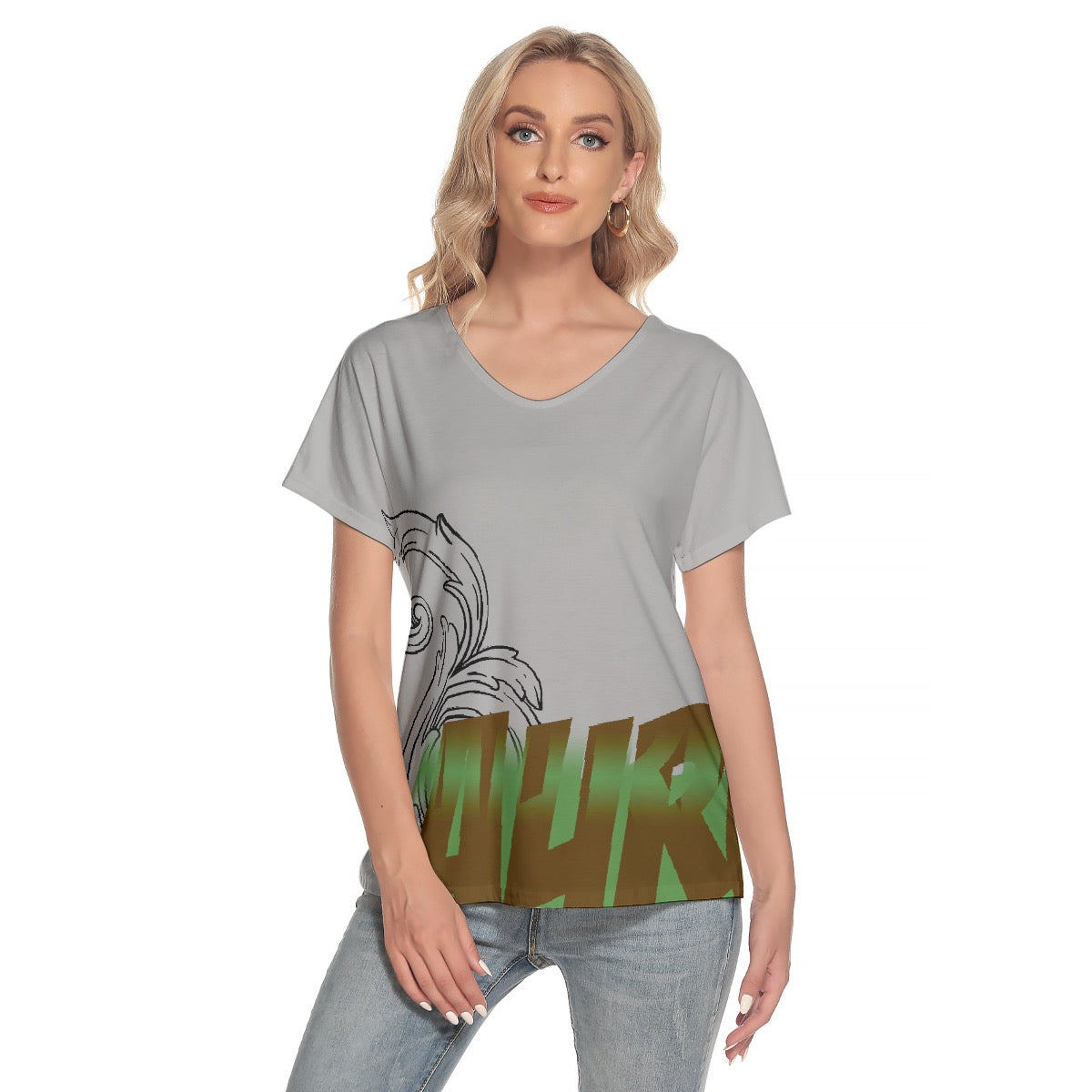 All-Over Print Women's Loose V-neck Short Sleeve T-shirt