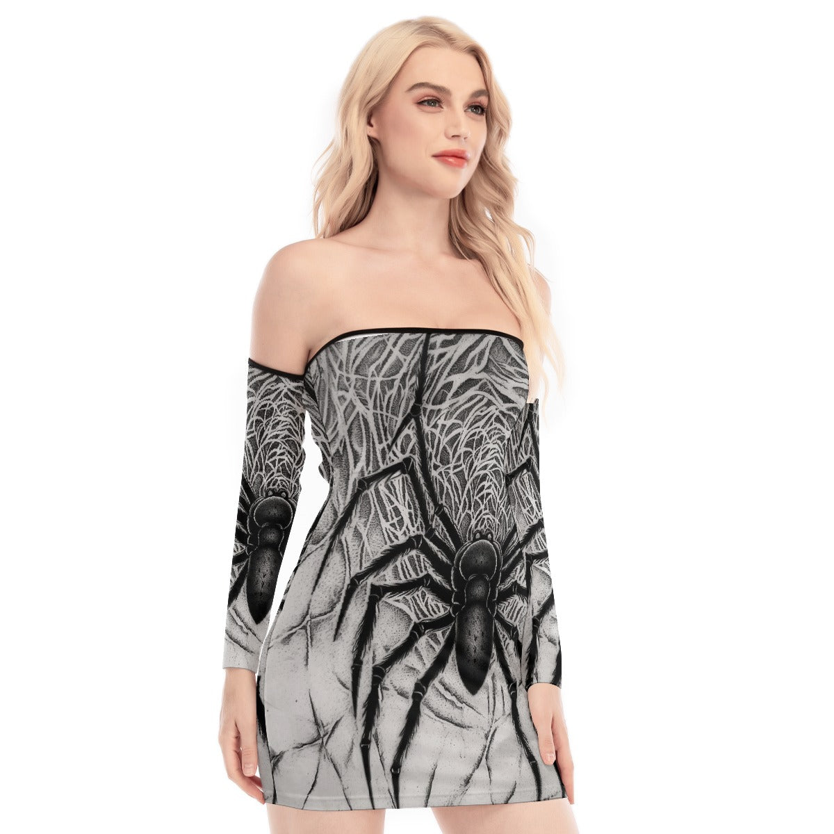 All-Over Print Women's Off-shoulder Back Lace-up Dress