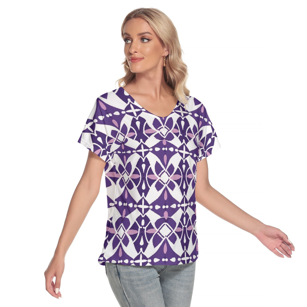 All-Over Print Women's Loose V-neck Short Sleeve T-shirt