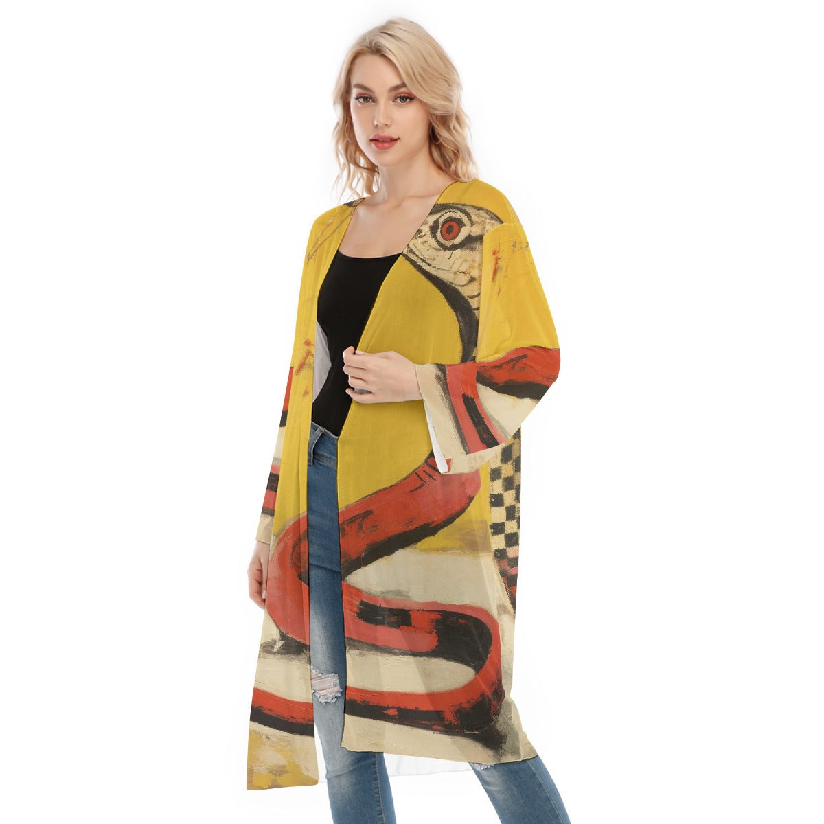 All- Over Print Women's Long Sleeve Mesh Cardigan