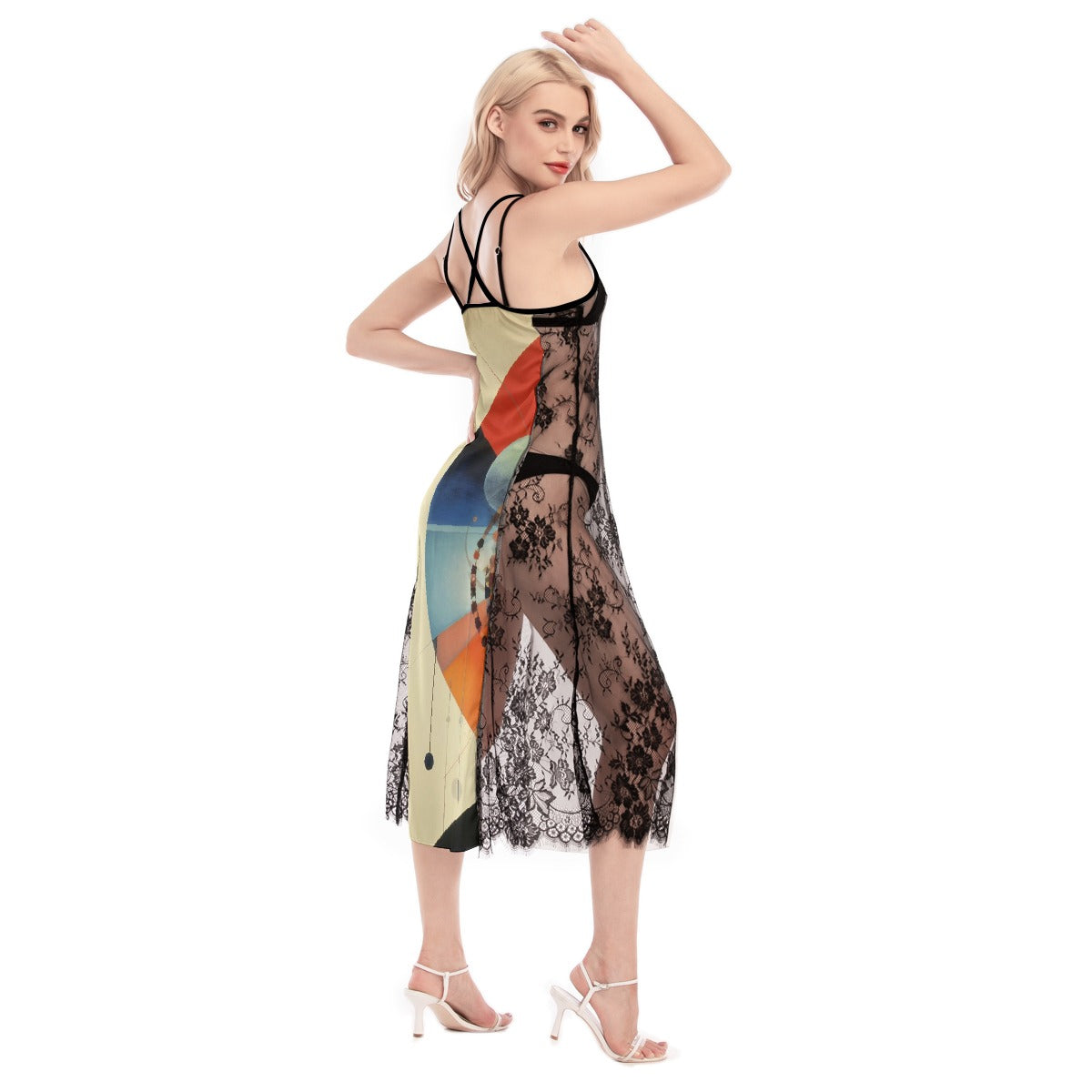 All-Over Print Women's Lace Cami Cross Back Dress