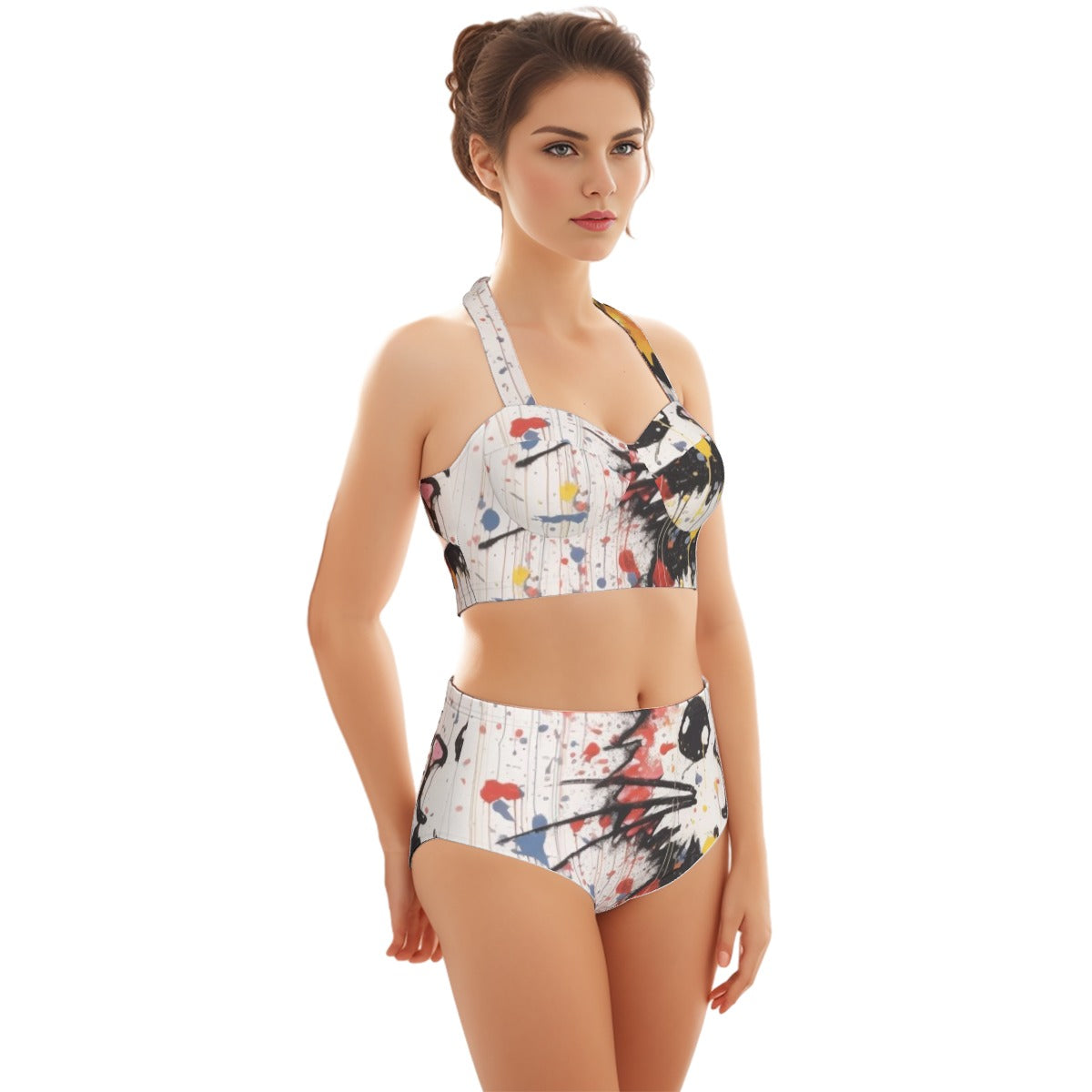 All-Over Print Women's Swimsuit Set With Halter