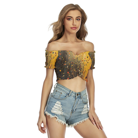 All-Over Print Women's One-shoulder Off-the-navel Short Sleeve T-shirt