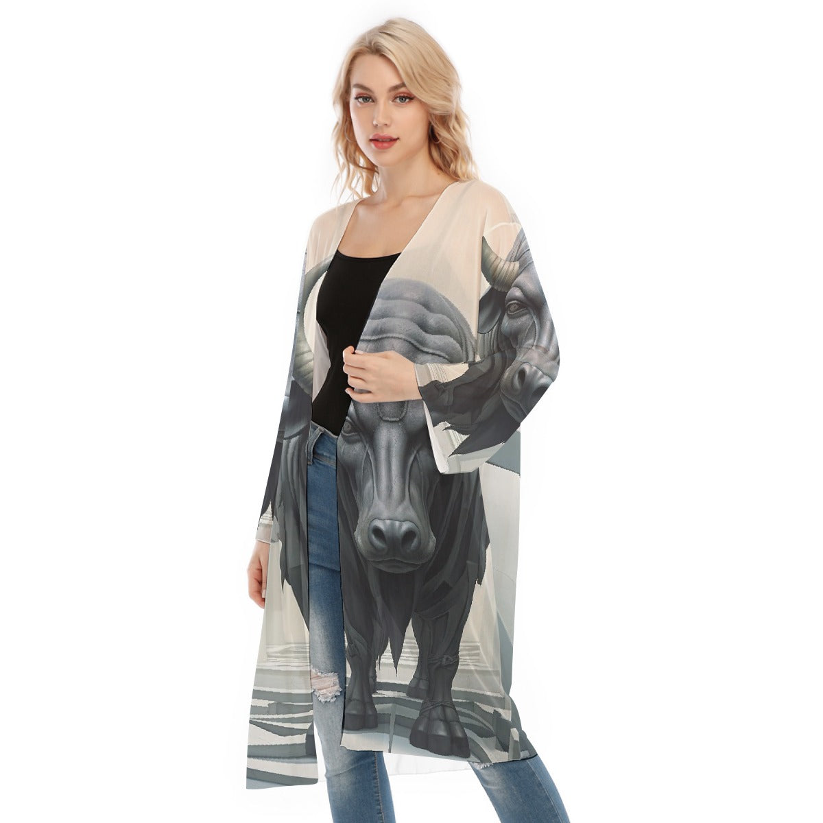 All- Over Print Women's Long Sleeve Mesh Cardigan