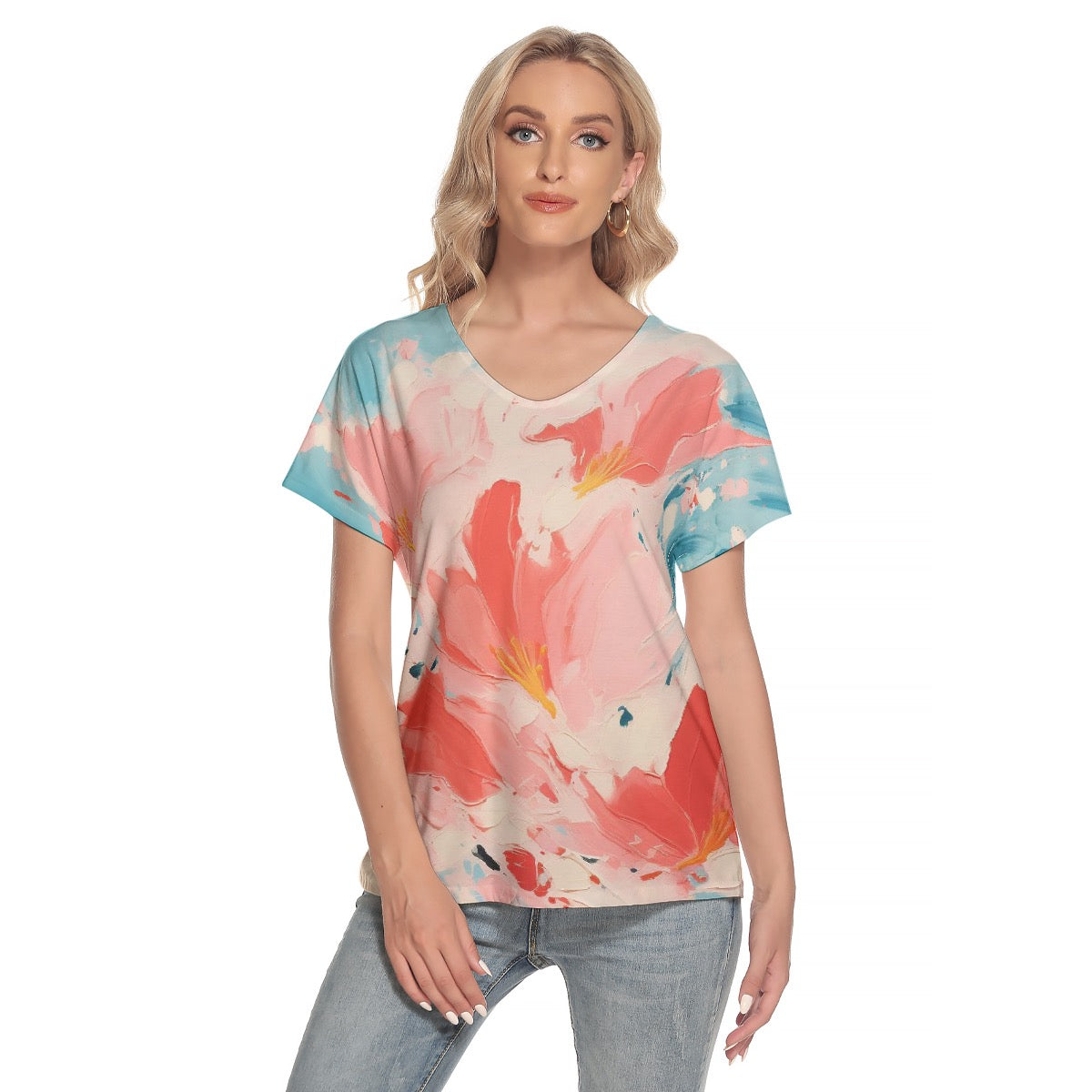 All-Over Print Women's Loose V-neck Short Sleeve T-shirt