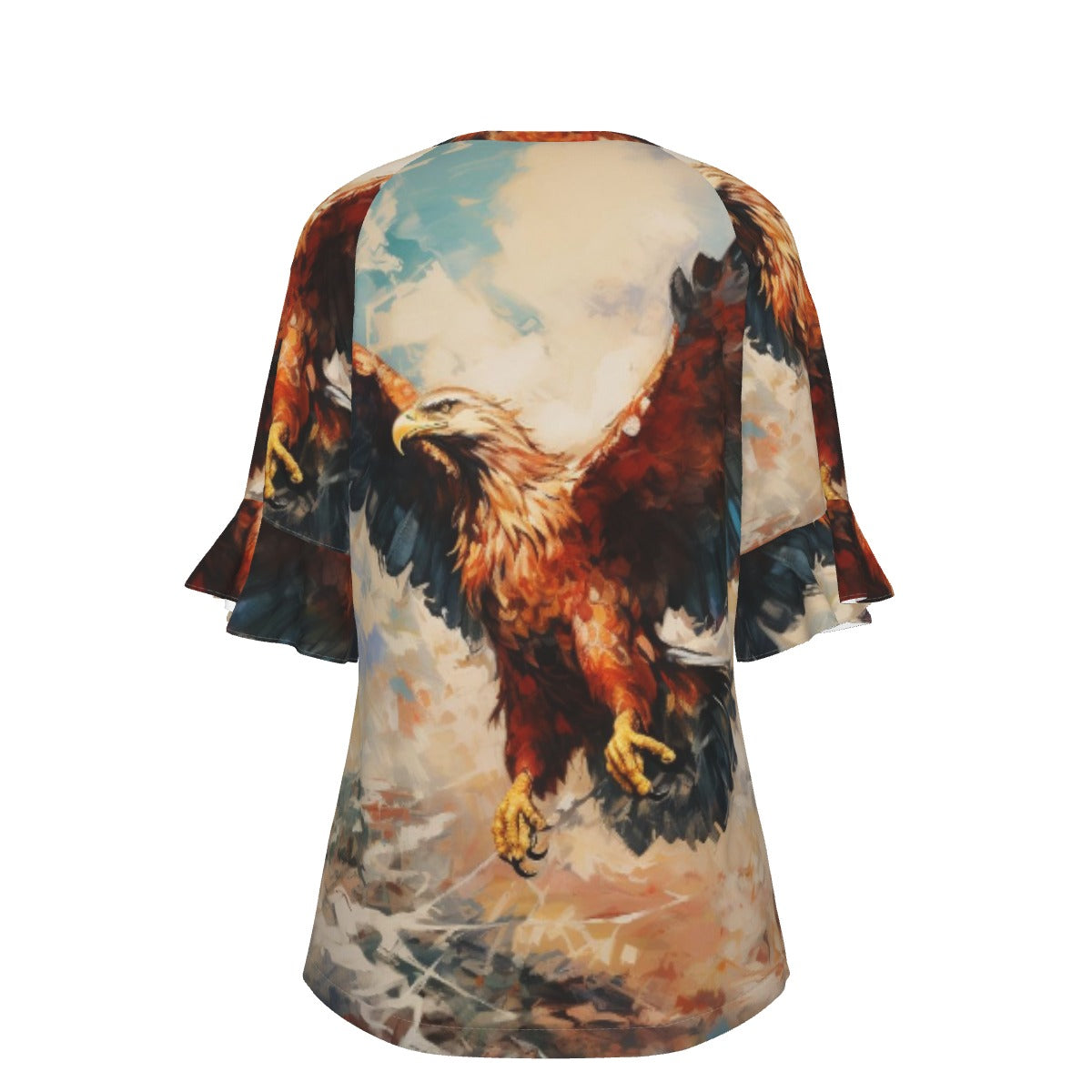 All-Over Print V-neck Women's T-shirt With Bell Sleeve