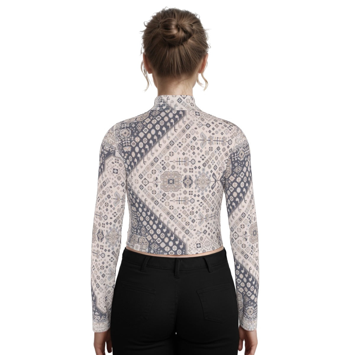 Eco-Friendly All-Over Print Women's Turtleneck T-shirt With Long Sleeve