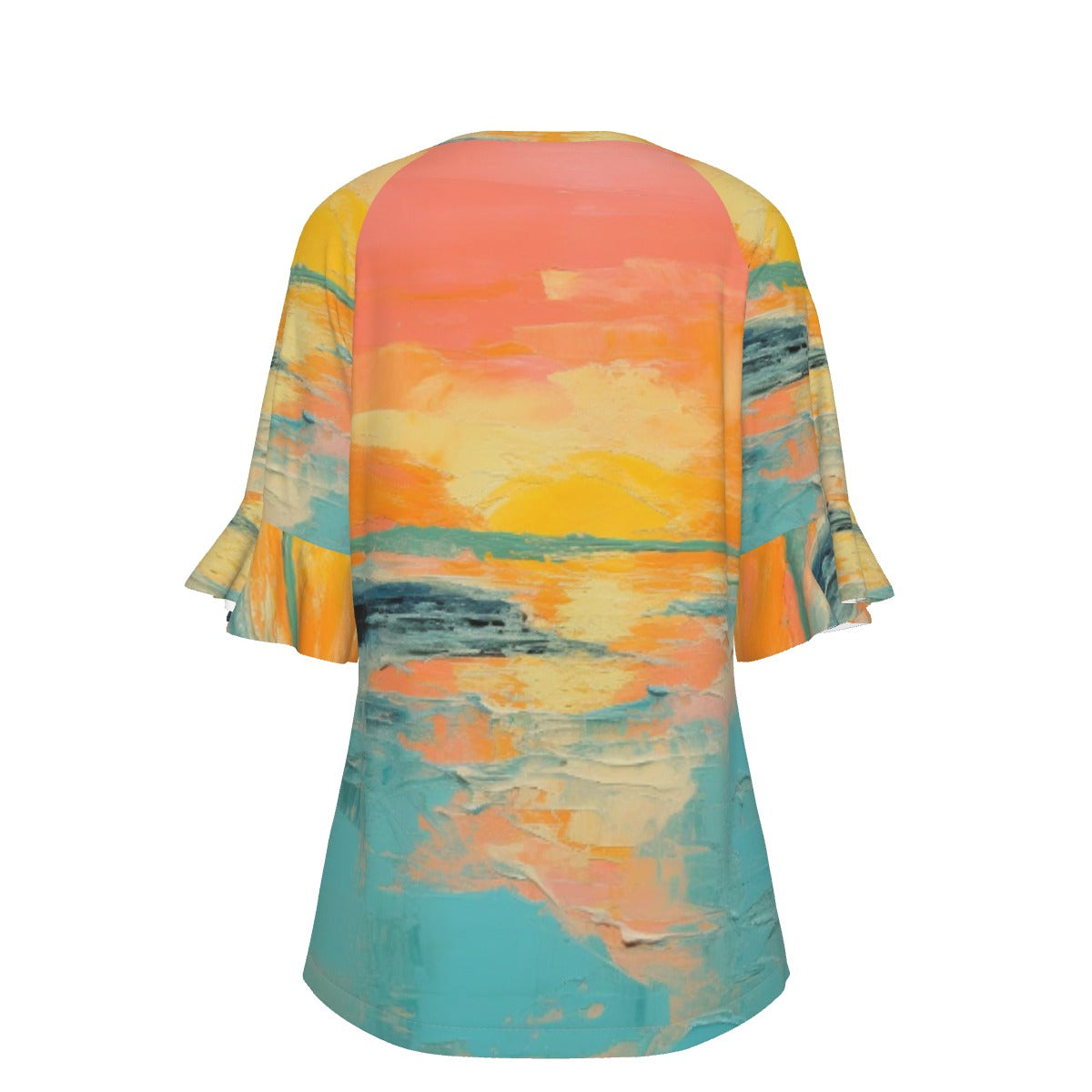 All-Over Print V-neck Women's T-shirt With Bell Sleeve