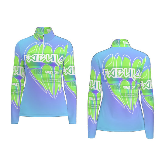 All-Over Print Women's Sports Collar Jersey With Long Sleeve