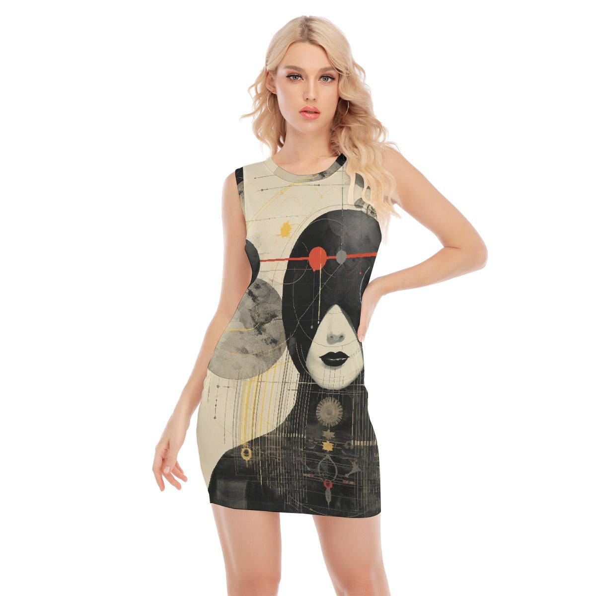 All-Over Print Women's O-neck Sleeveless Hip Skirt