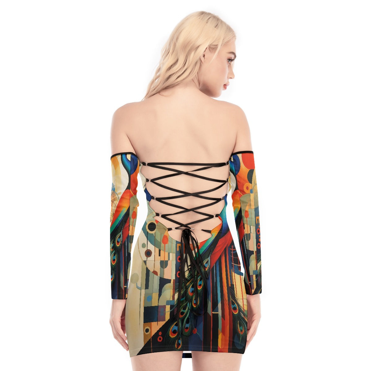 All-Over Print Women's Off-shoulder Back Lace-up Dress